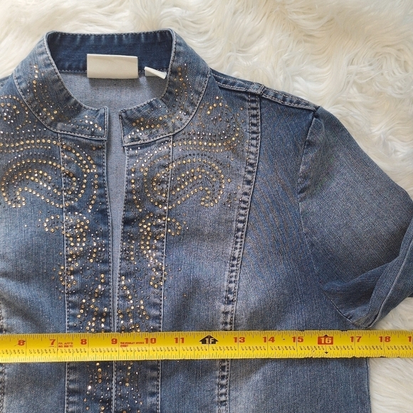 Chico's Golden Paisley Denim Jacket Chico's Size - 0 (4/Small) - Picture 14 of 16